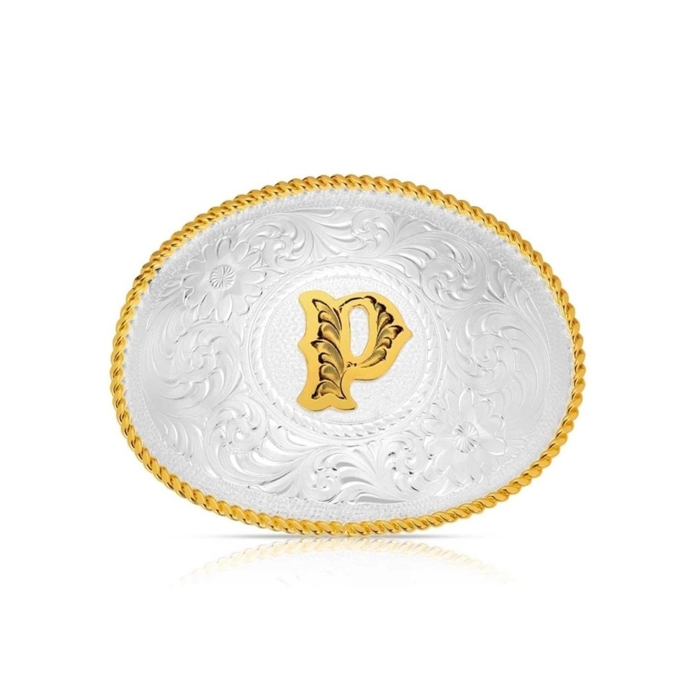 Montana Silversmiths Initial 'P' Belt Buckle – Western Two-Tone Retail $140 NEW